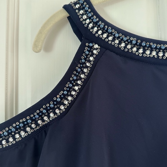 Alex Evenings navy blue dress with gem detailing on neckline. Size 20W. - Picture 2 of 11